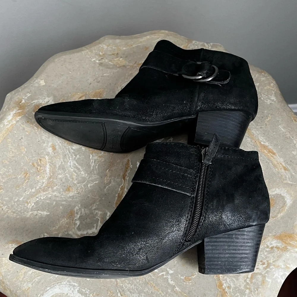 Franco Sarto Women’s 8 Gabriella Black Ankle Booties Boots Buckle